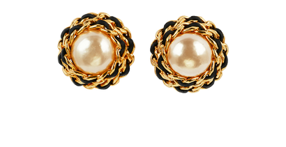 Chanel 1986 Round Clip On Earrings, &pound;450, Jewellery, Black/Gold, Leather, Front view