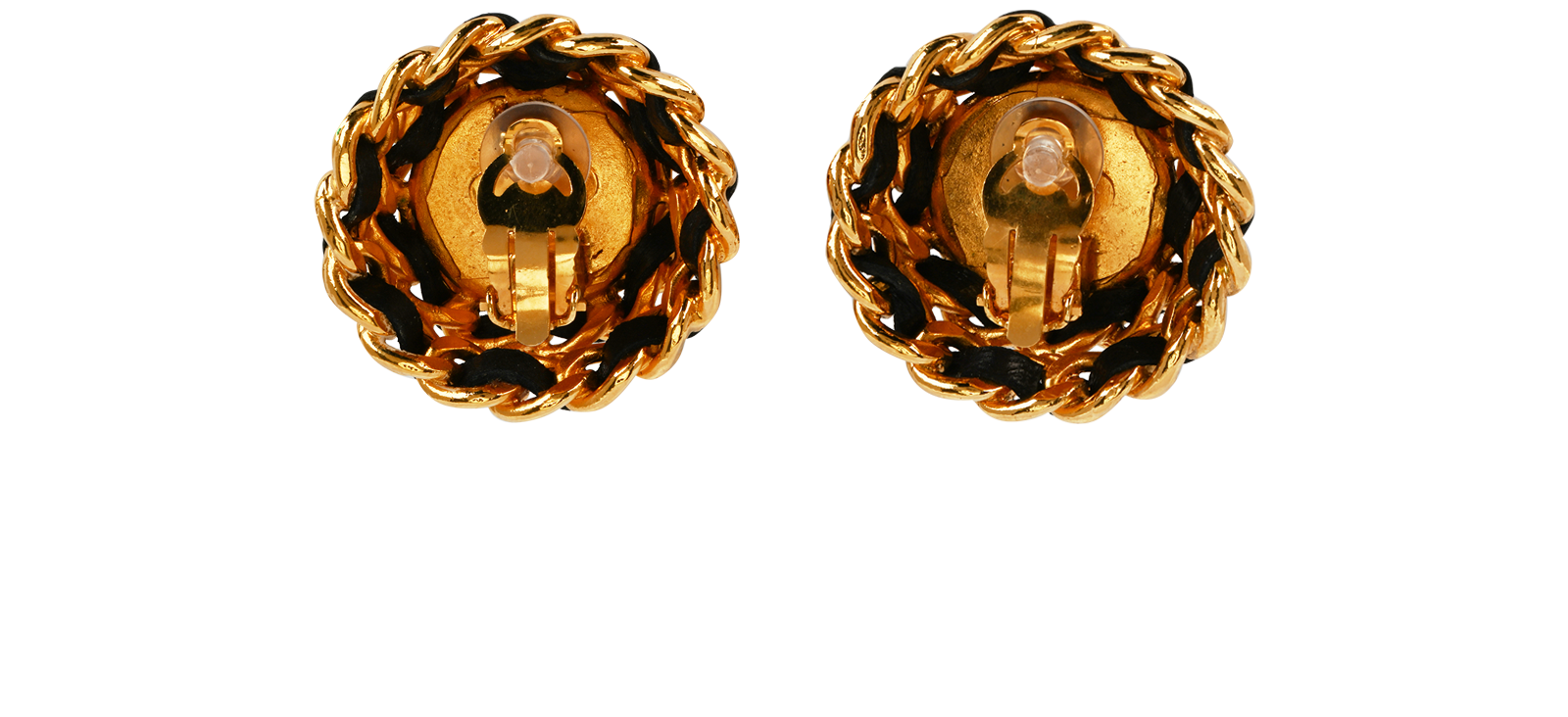 Chanel 1986 Round Clip On Earrings, &pound;450, Jewellery, Black/Gold, Leather, Back view