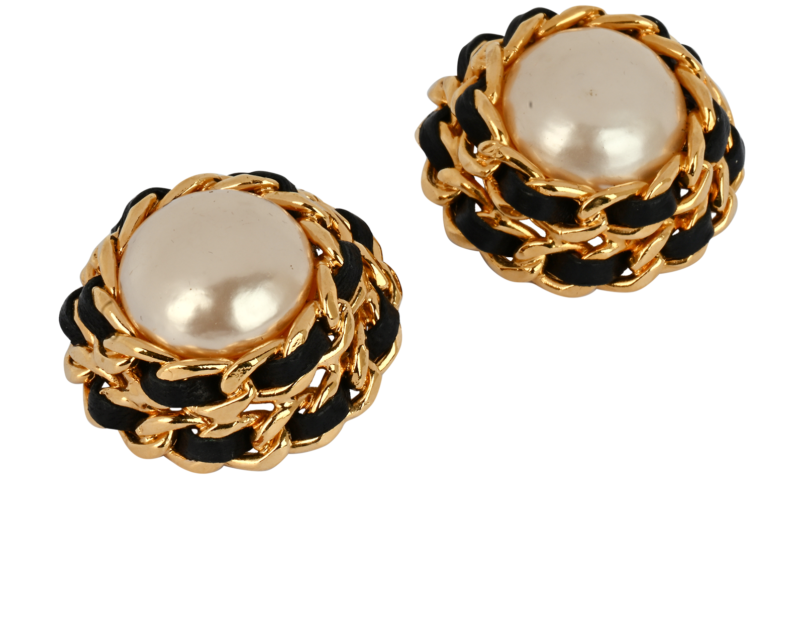 Chanel 1986 Round Clip On Earrings, &pound;450, Jewellery, Black/Gold, Leather, Other view