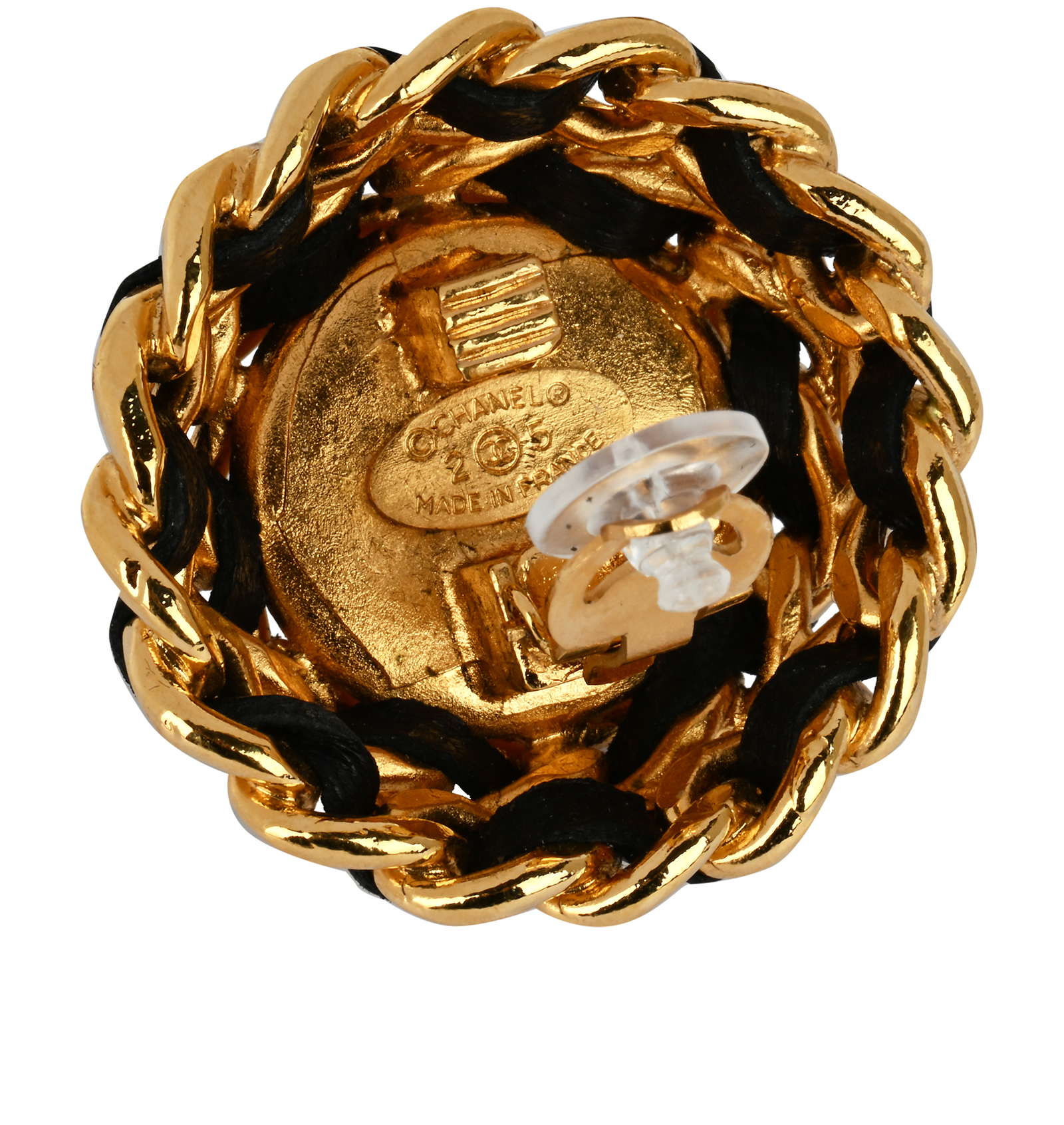 Chanel 1986 Round Clip On Earrings, &pound;450, Jewellery, Black/Gold, Leather, Other view