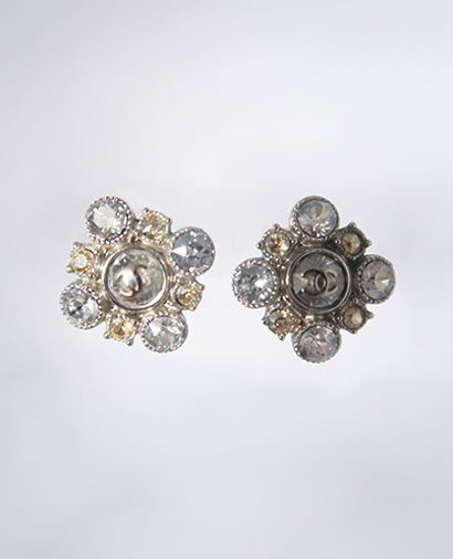 Chanel Crystal CC Logo Stud Earrings, front view