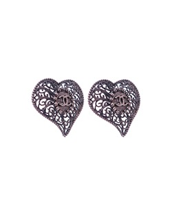 Chanel Hearth Earrings, Metal, Gun Metal, Box, BIS-A