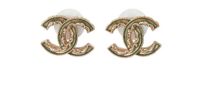 Chanel B13C CC Earrings, £480, Jewellery, Gold/Green, Brass/Enamel Coated Ceramic, Front view