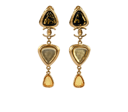 Chanel G16A Clip-On Drop Earrings, &pound;420, Jewellery, Gold, Brass, Front view