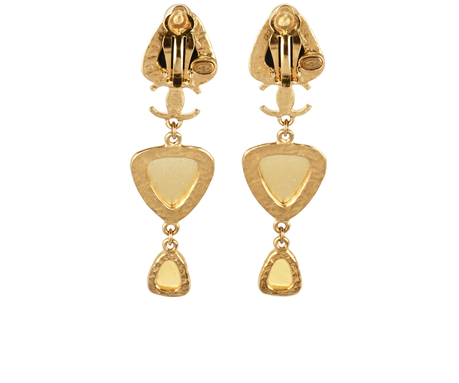 Chanel G16A Clip-On Drop Earrings, &pound;420, Jewellery, Gold, Brass, Back view