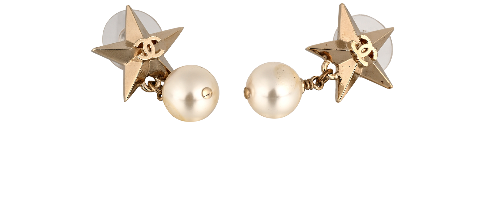 Chanel A17C CC Star Earrings, &pound;420, Jewellery, Gold/Pearl, Brass, Other view