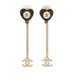 Chanel Embellished Heart Drop Earrings