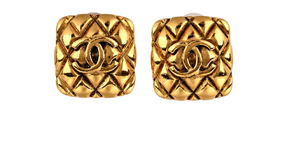Chanel Vintage 2.5 CC Square Clip On Earrings, &pound;420, Jewellery, Gold, Brass, Front view