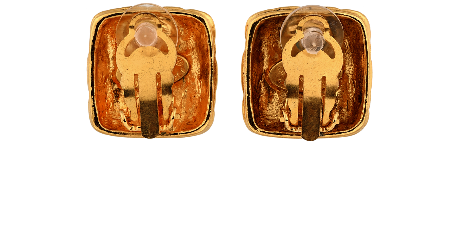 Chanel Vintage 2.5 CC Square Clip On Earrings, &pound;420, Jewellery, Gold, Brass, Back view