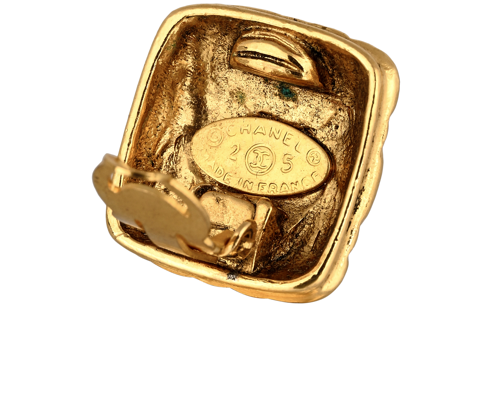 Chanel Vintage 2.5 CC Square Clip On Earrings, &pound;420, Jewellery, Gold, Brass, Other view