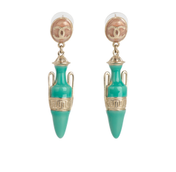 Chanel Ancient Greek Vase Drop Earrings, Brass/Enamel, Gold/Green, DB, 3*
