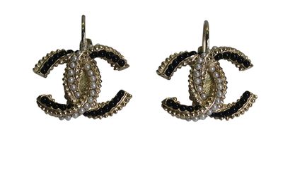 Chanel CC Gold Pearl Hook Earrings 2018, front view