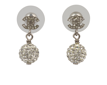 Chanel CC Crystal Ball Drop Earrings, front view