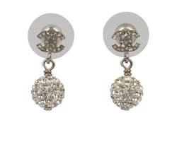 Chanel CC Crystal Ball Drop Earrings, Diamante, Silver, MIF, 2*