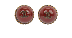 Chanel CC Dome Studs, Resin/ Brass, Red/ Gold Tone, MIF, 2*