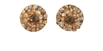 Chanel CC Beaded Stud Earrings, front view