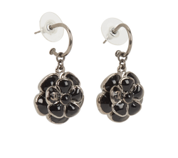 Chanel Flower Drop Earrings, Brass/ Resin, Gunmetal/ Blk, MIF, 3*