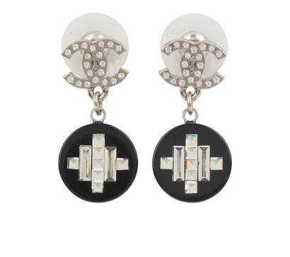 Chanel Crystal CC Pearl Drop Earrings, front view