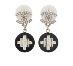 Chanel Crystal CC Pearl Drop Earrings, Resin, Black/ Cream, 2*