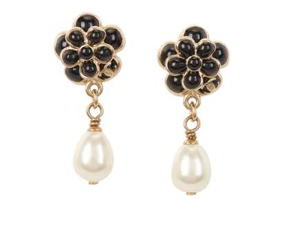 Chanel Camellia Pearl Drop Earrings, front view