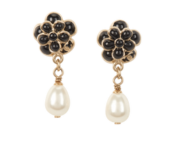 Chanel Camellia Pearl Drop Earrings, Brass/ Resin, Black/ Cream, MIF, 3*