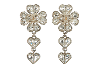 Chanel CC Clover Drop Earrings, &pound;420, Jewellery, Silver, Brass, Front view