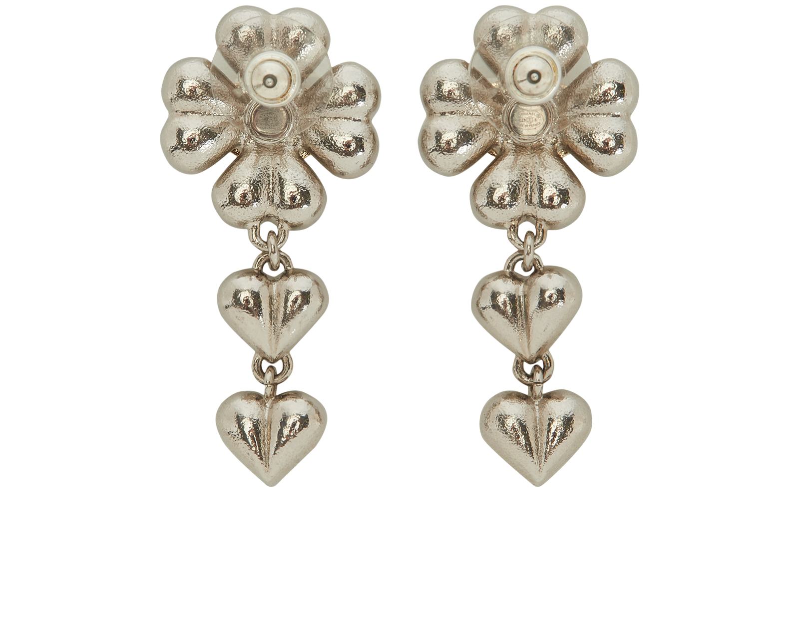 Chanel CC Clover Drop Earrings, &pound;420, Jewellery, Silver, Brass, Back view