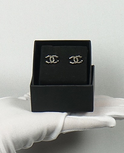 Chanel CC Diamante Logo Earrings, front view