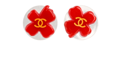 Chanel 04P CC Clover Studs, &pound;320, Jewellery, Red, Resin, Front view