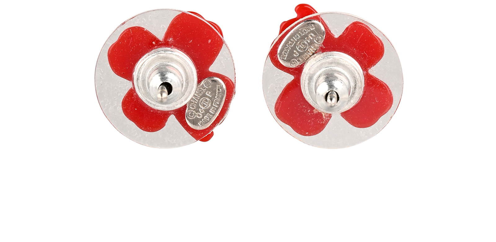 Chanel 04P CC Clover Studs, &pound;320, Jewellery, Red, Resin, Back view