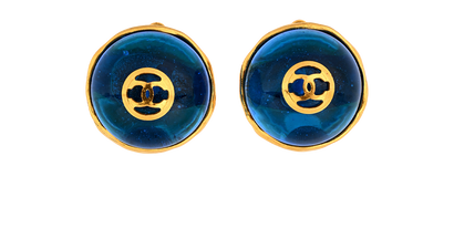 Chanel Vintage 2.8 CC Clip On Earrings, &pound;420, Jewellery, Blue, Brass/Glass, Front view