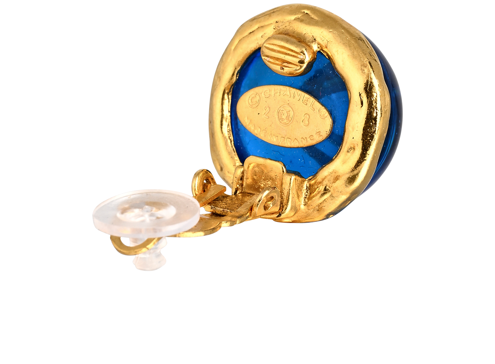 Chanel Vintage 2.8 CC Clip On Earrings, &pound;420, Jewellery, Blue, Brass/Glass, Other view