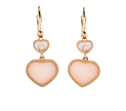 Chopard Happy Hearts Drop Earrings, &pound;2,900, Jewellery, Pink/Rose Gold, Rose Gold, Front view