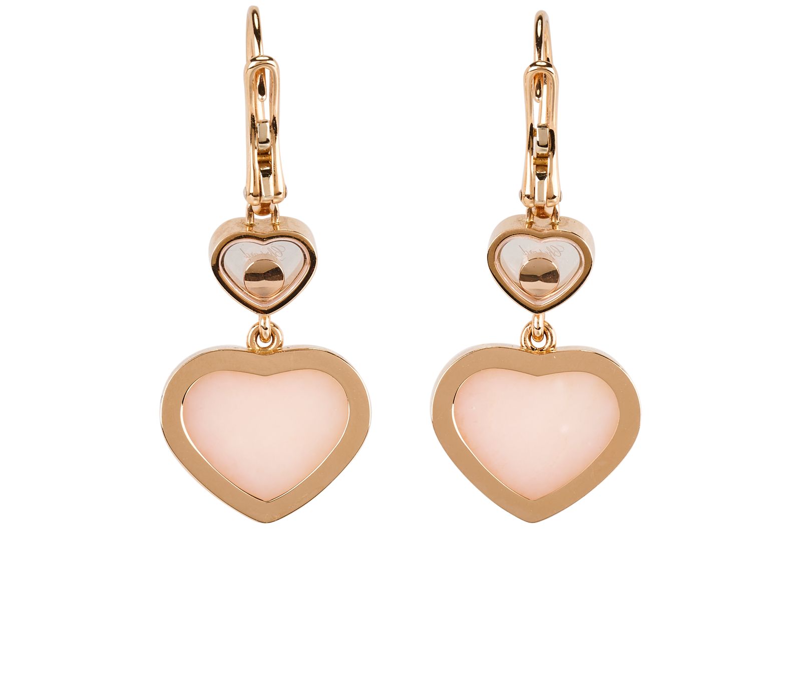 Chopard Happy Hearts Drop Earrings, &pound;2,900, Jewellery, Pink/Rose Gold, Rose Gold, Back view