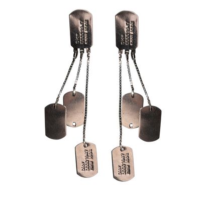 Christian Dior Vintage Dog Tag Clip on Earrings, front view