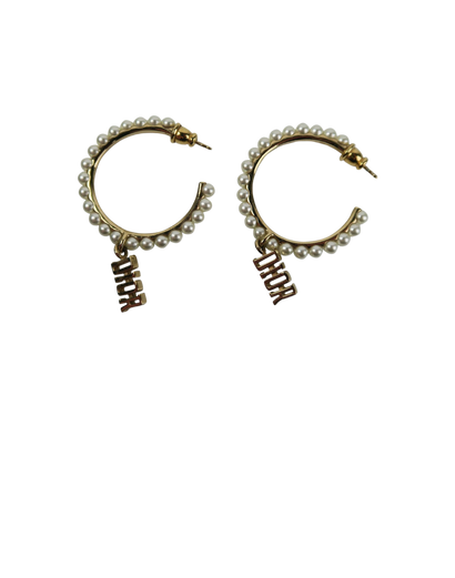 Dior Pearl Hoop Earrings, front view