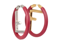 Fendi F is Fendi Hoop Earrings, Leather/Brass, Red, B, 4*