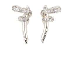 Fendi Filo Earrings, Brass/Crystal, Silver, IT2224, B, 3*