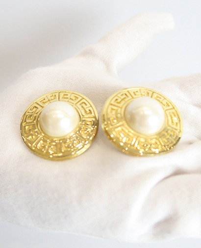 Givenchy Vintage Round Logo/Pearl Earrings, front view