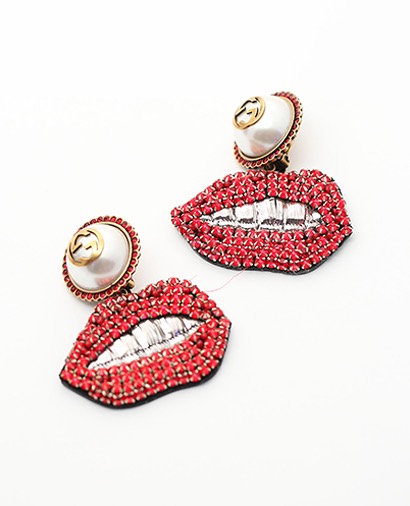 Gucci Swarowski Crystal Lips Clip-on Earrings, front view