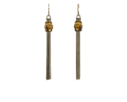 Gucci Silver Bamboo Tassel Earrings, front view