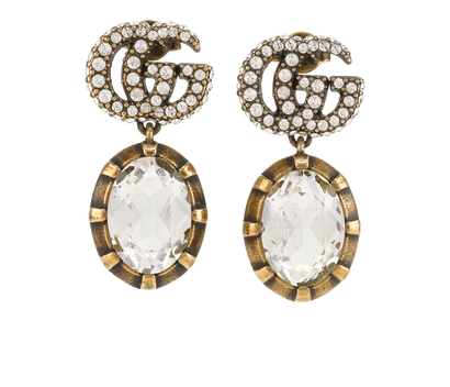 Gucci Embellished GG Marmont Drop Earrings, &pound;250, Jewellery, Gold, Brass, Front view