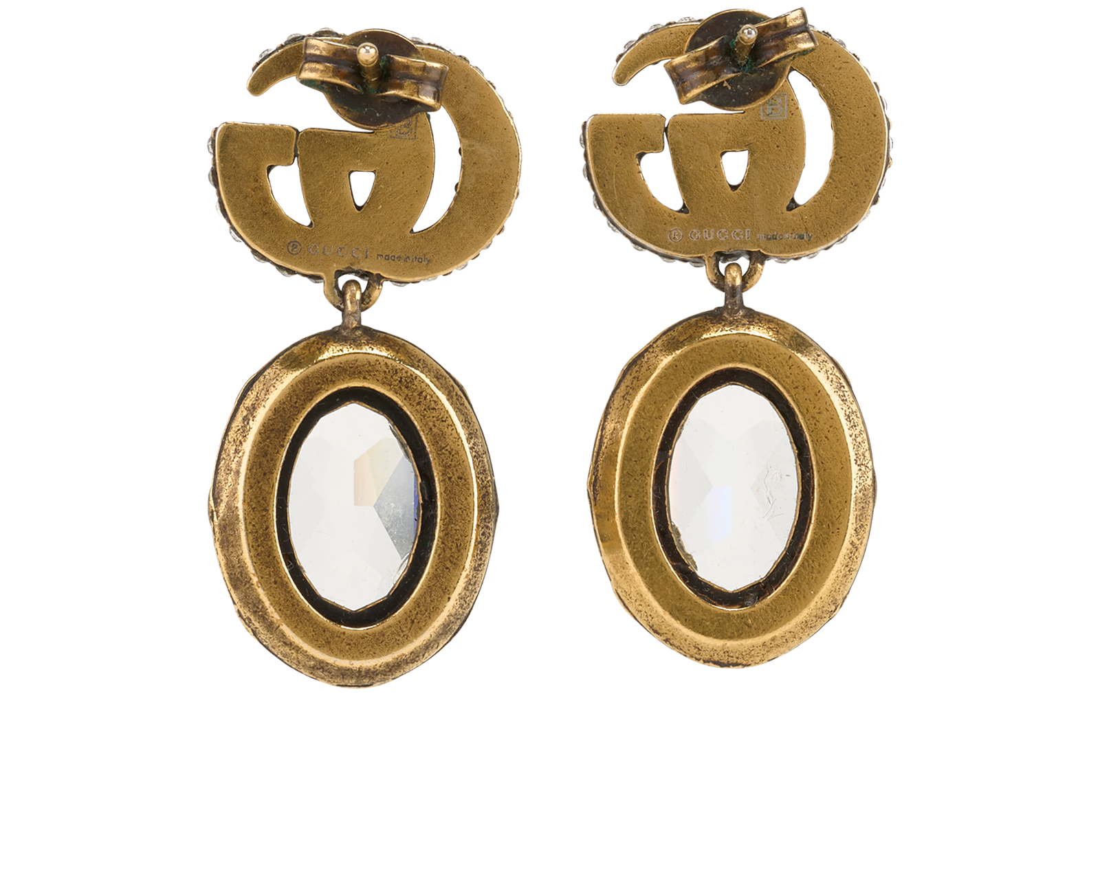 Gucci Embellished GG Marmont Drop Earrings, &pound;250, Jewellery, Gold, Brass, Back view