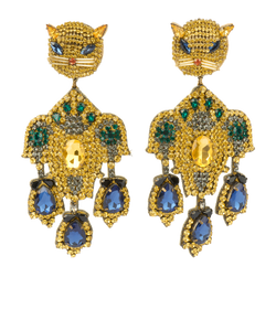 Gucci Embellished Cat Earrings, Crystal, Yellow/Blue/Green, MII, B, 3*