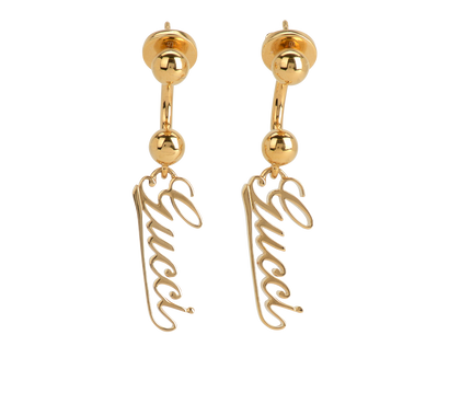 Gucci Logo Script Charm Earrings, front view