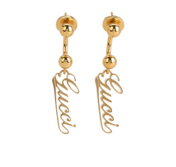 Gucci Logo Script Charm Earrings, Brass, Gold, MII, B/DB, 3*