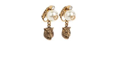 Gucci GG Feline Pearl Drop Earrings, front view