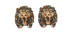 Gucci Lion Clip On Earrings, Brass, Gold/Multicolour, B, 3*