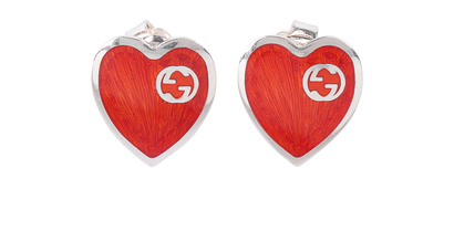 Gucci Heart Earrings, £195, Jewellery, Red/Silver, Sterling Silver, Front view