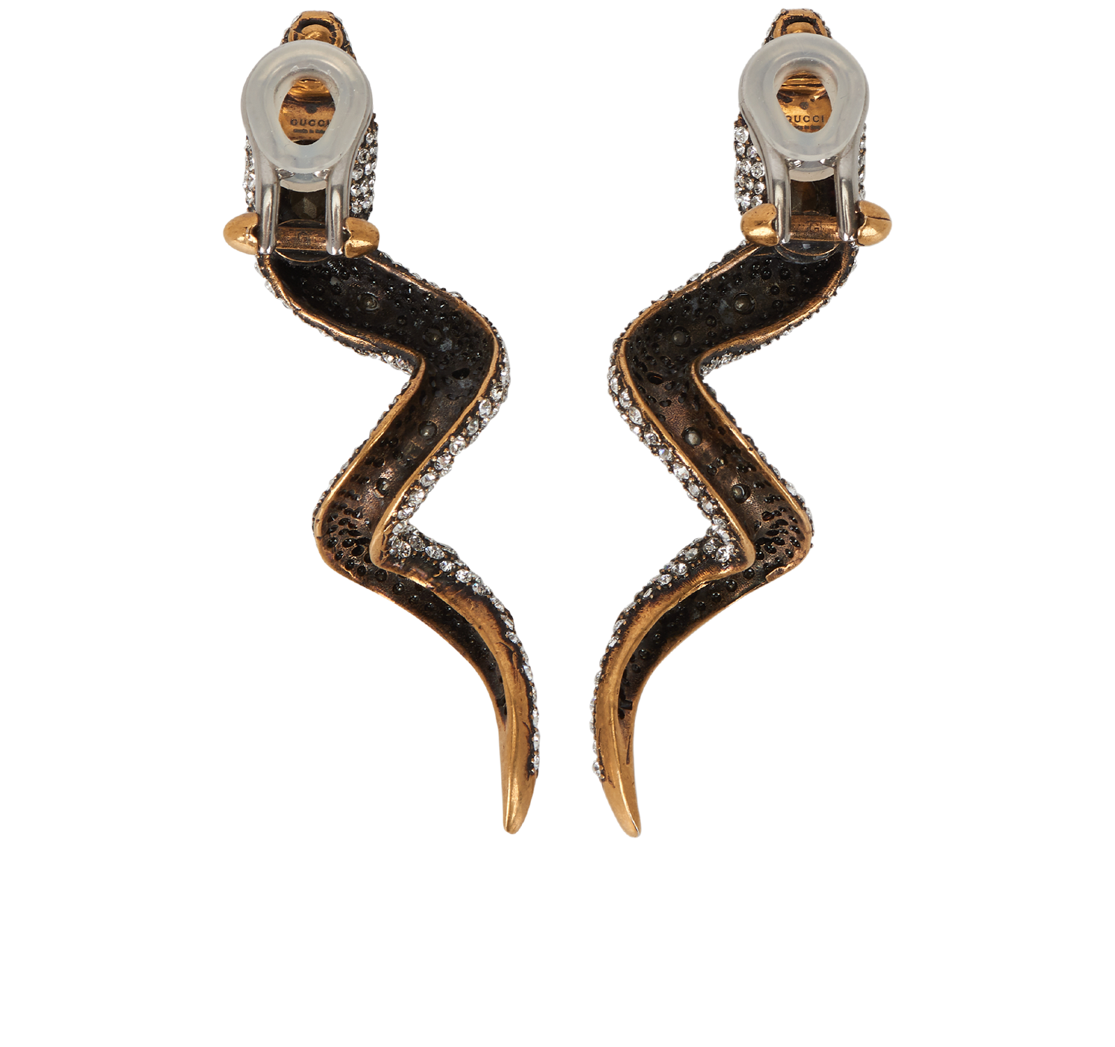 Gucci Snake Clip-On Earrings, &pound;495, Jewellery, Green/Silver, Brass/Crystal, Back view